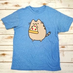 Pusheen Novelty T-Shirt, Cat Eating Pizza, Size M for Male or Female